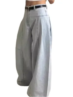 Light blue washed wide jeans pants