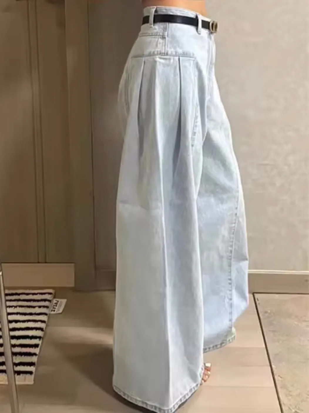 Light blue washed wide jeans pants
