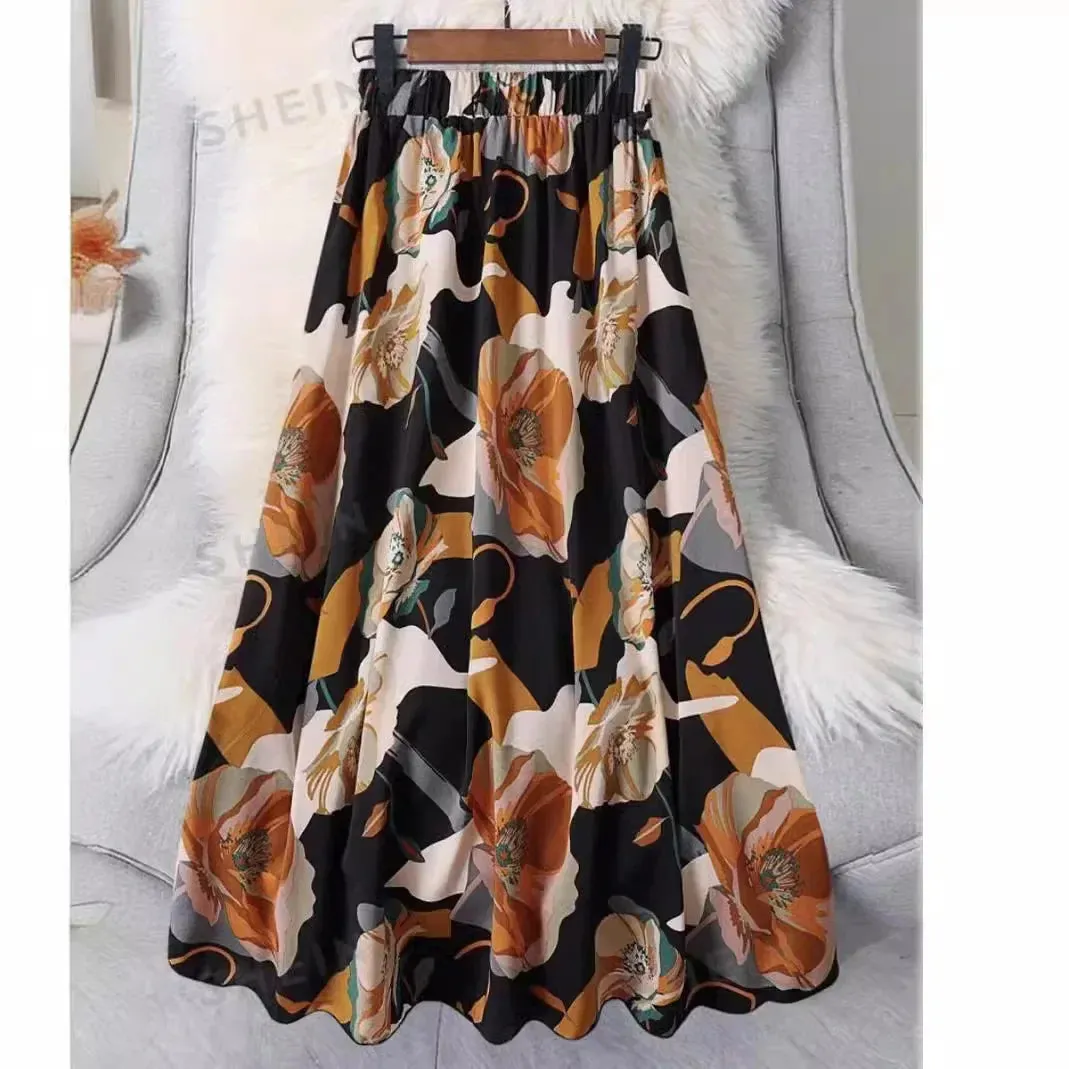 LVSANW Elastic Waistprinting Long Skirt 2025 New Spring Summer Micro-translucent Versatile Commuting A- line Umbrella Skirt