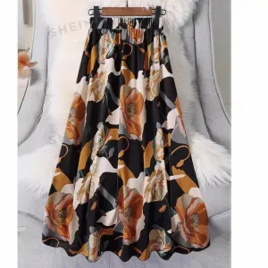LVSANW Elastic Waistprinting Long Skirt 2025 New Spring Summer Micro-translucent Versatile Commuting A- line Umbrella Skirt
