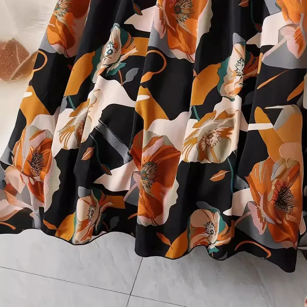 LVSANW Elastic Waistprinting Long Skirt 2025 New Spring Summer Micro-translucent Versatile Commuting A- line Umbrella Skirt