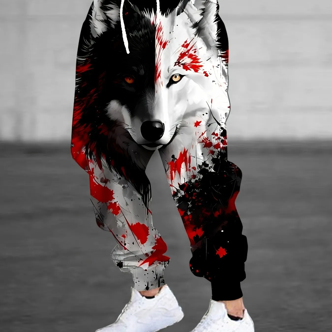 Men's 3D Wolf Print Casual Joggers - 100% Polyester Knit Fabric, Regular Fit, All Over Graphic Design, Slight Stretch - For Men - Suitable for Casual Wear, Sports & Loungewear - Great Gift for Fashionable Guys