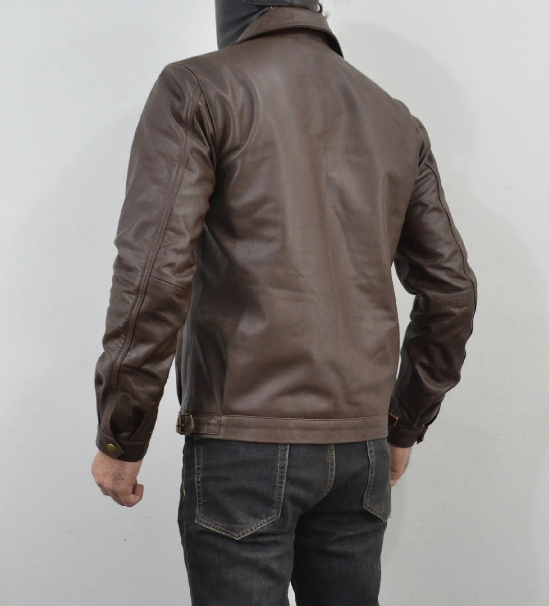 Mens Brown Four Pocket Cafe Racer Real Leather Jacket