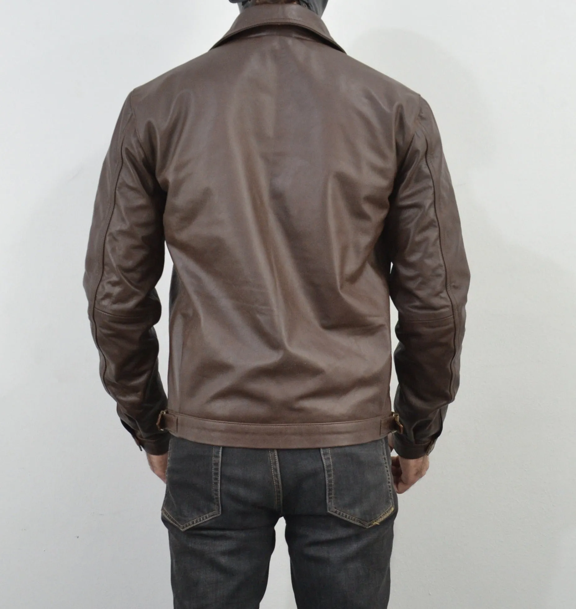 Mens Brown Four Pocket Cafe Racer Real Leather Jacket