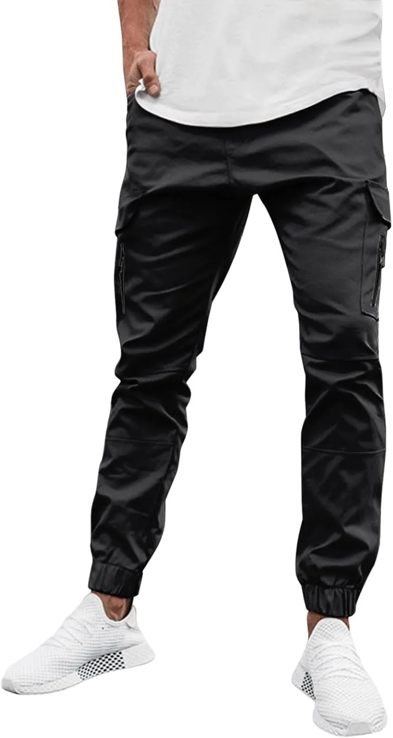 Mens Cargo Pants Relaxed Fit Pockets Trousers for Running Training Mens Joggers Sweatpants Slim Fit Tapered Athletic