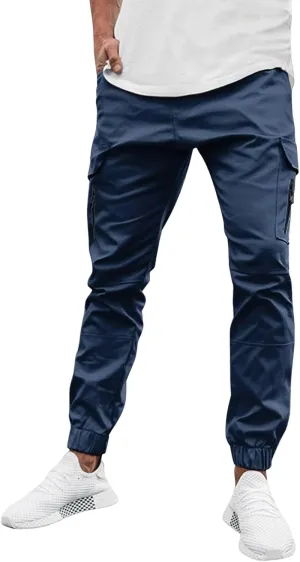Mens Cargo Pants Relaxed Fit Pockets Trousers for Running Training Mens Joggers Sweatpants Slim Fit Tapered Athletic