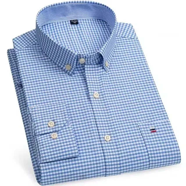 Men's Checked Long Sleeve Shirt with Chest Pocket | Ideal for All Seasons