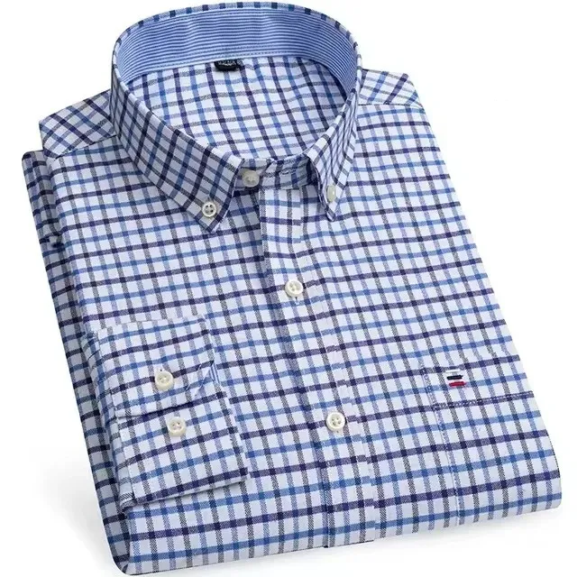 Men's Checked Long Sleeve Shirt with Chest Pocket | Ideal for All Seasons