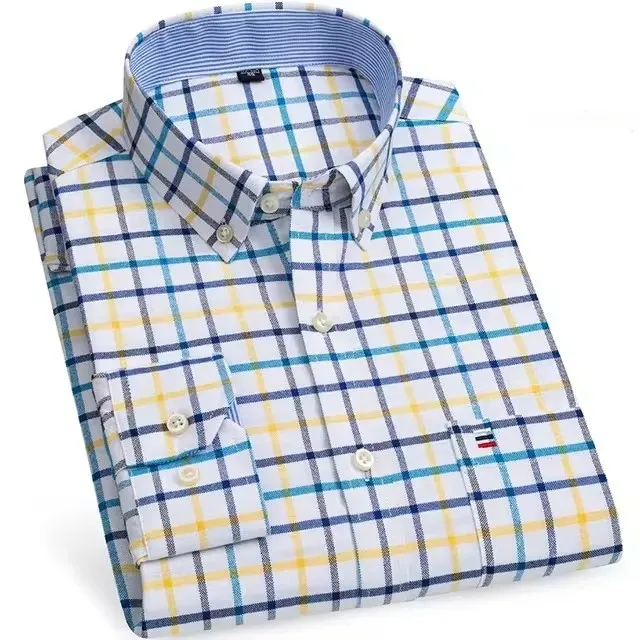 Men's Checked Long Sleeve Shirt with Chest Pocket | Ideal for All Seasons