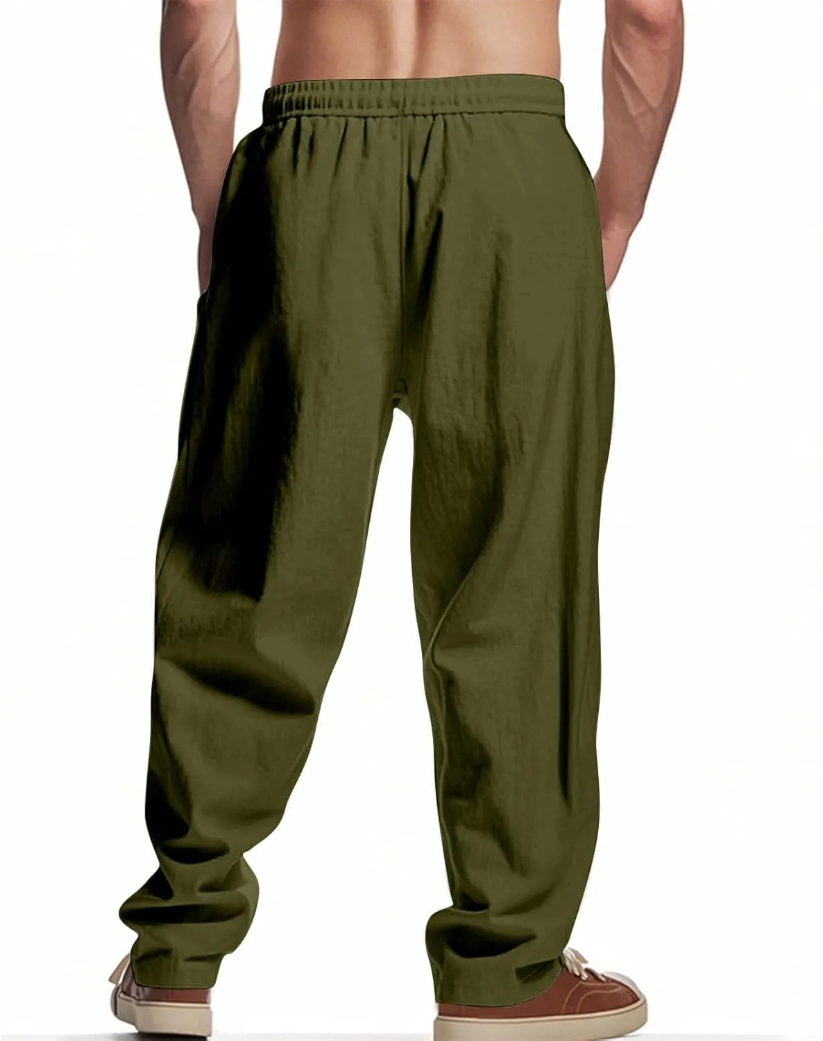 Men's Drawstring Multi Pocket Casual Cargo Pants Hiking Cotton Pants