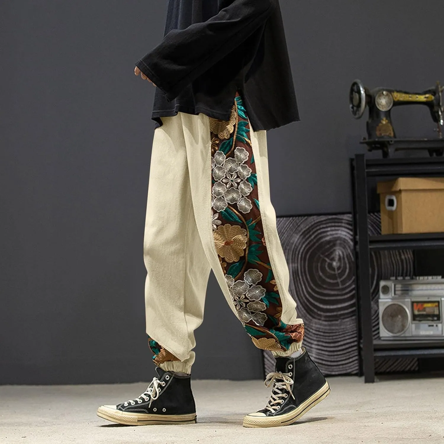 Mens Workout Cargo Sweatpants and Winter High Street Fashion Leisure Loose Sports Running Solid Color Lace Up Glitter