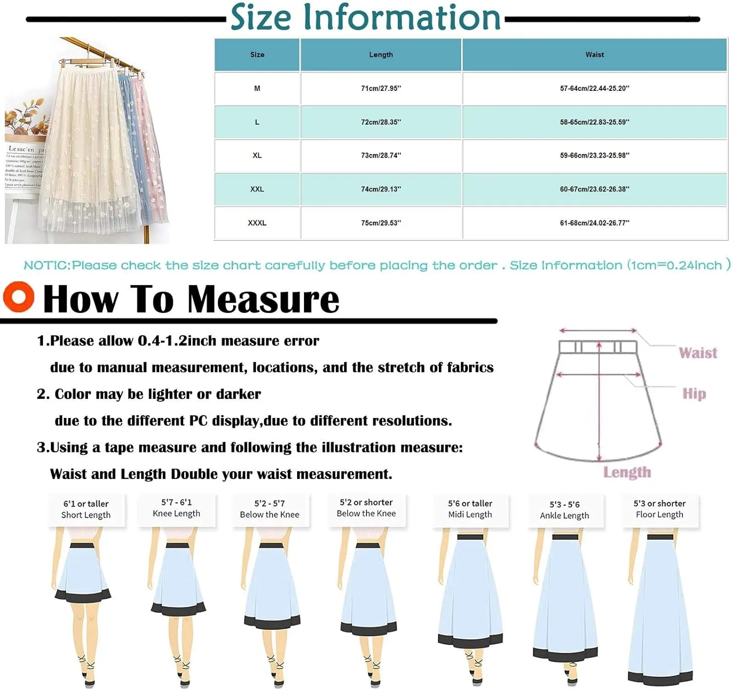 Midi Skirts for Women Swing Pleated Floral Printed Women Overlay Waist A-LineTulle Elastic Big Mid Length Skirts
