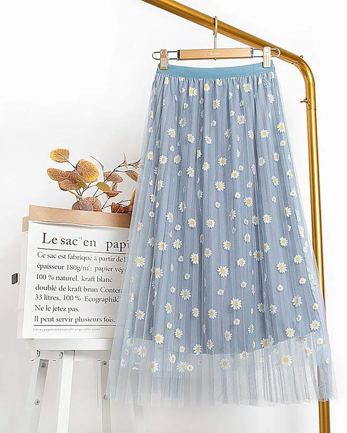 Midi Skirts for Women Swing Pleated Floral Printed Women Overlay Waist A-LineTulle Elastic Big Mid Length Skirts