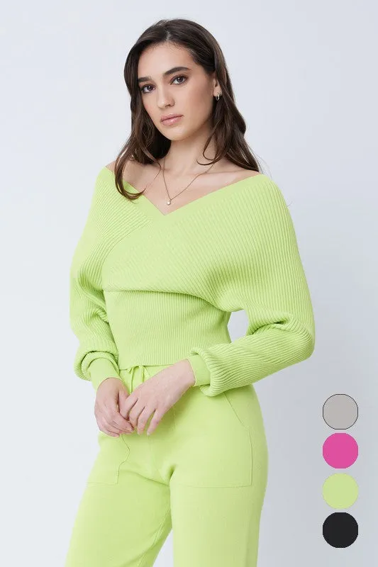Neon Green Knit Long Slv Top And Jogger Pants Set