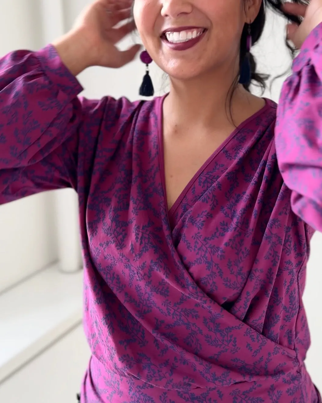 PEGGY printed top in Magenta/Navy