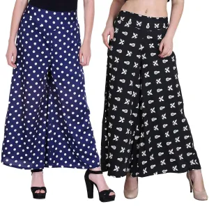 Printed Crepe Palazzo/Trouser Combo Pack of 2 (Blue Polka Dot and Trishul)