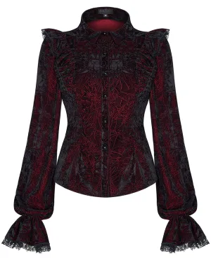 Punk Rave Nightshade Womens Gothic Velvet Blouse Top - Red