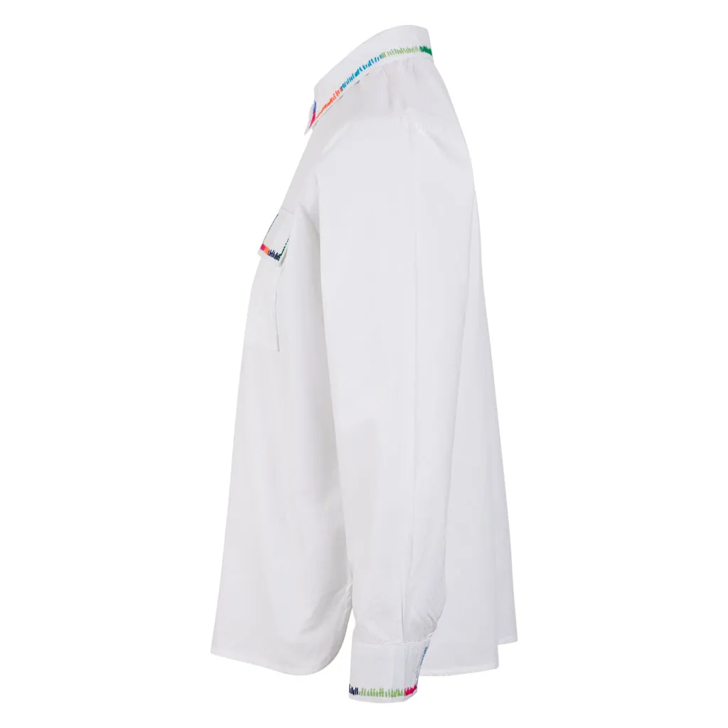 Rainbow Hand Embroidery White Shirt