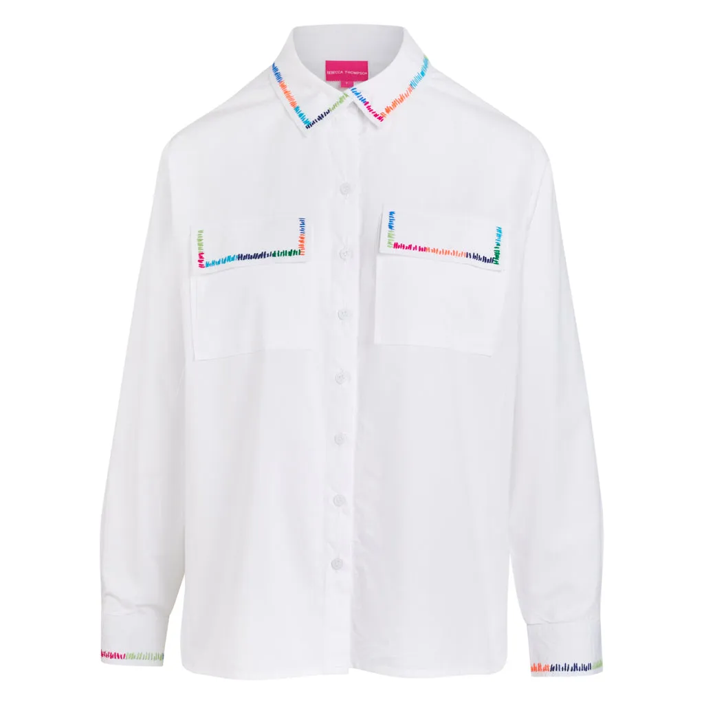 Rainbow Hand Embroidery White Shirt