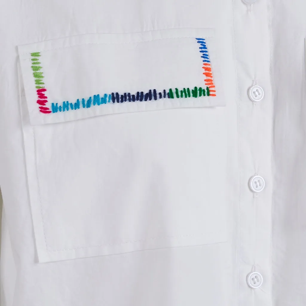 Rainbow Hand Embroidery White Shirt