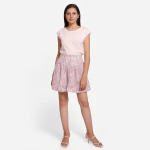 Red Crinkled Cotton Mid-Rise Gathered Short Skirt