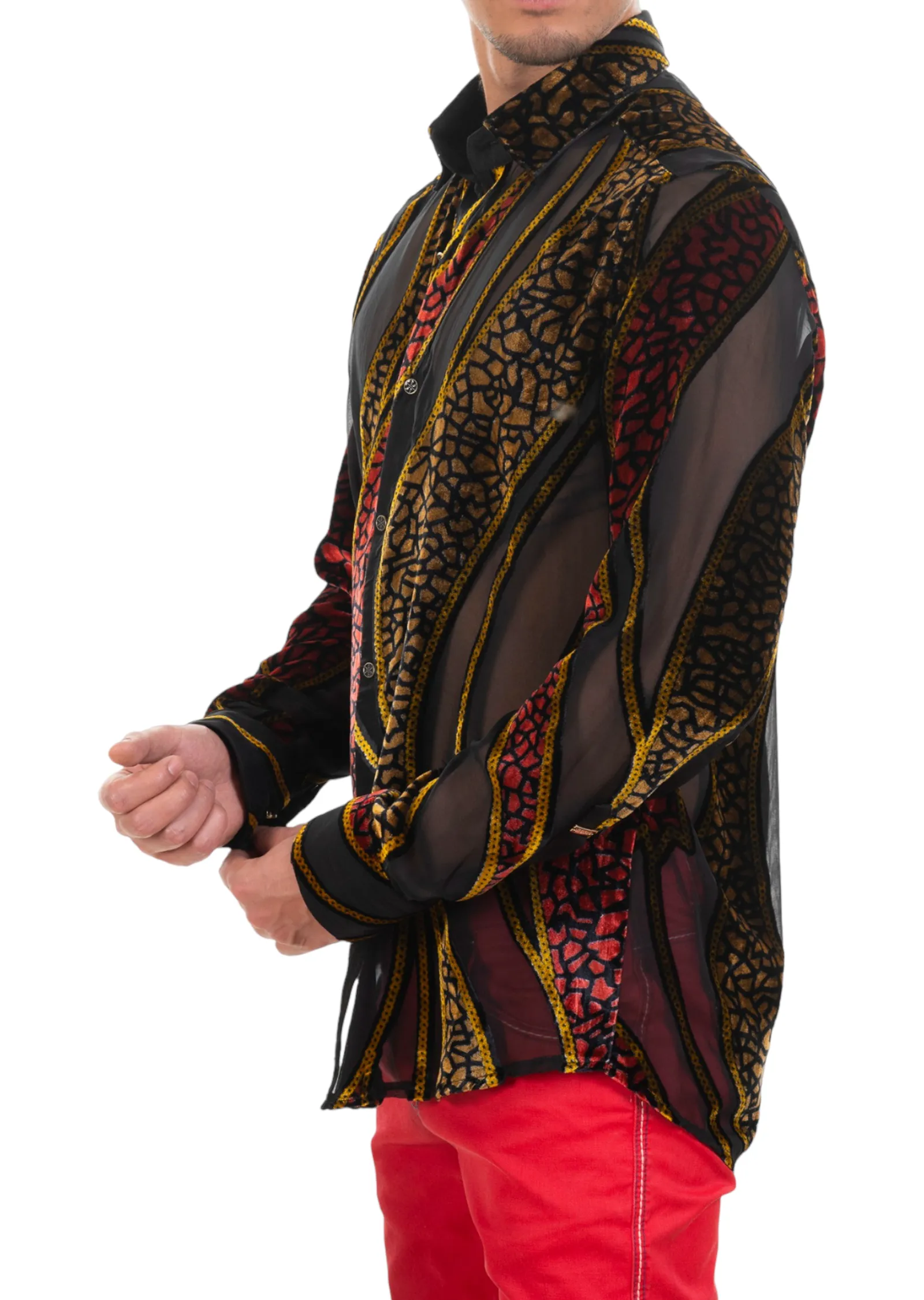 Red Mosaic Wave Velvet Shirt
