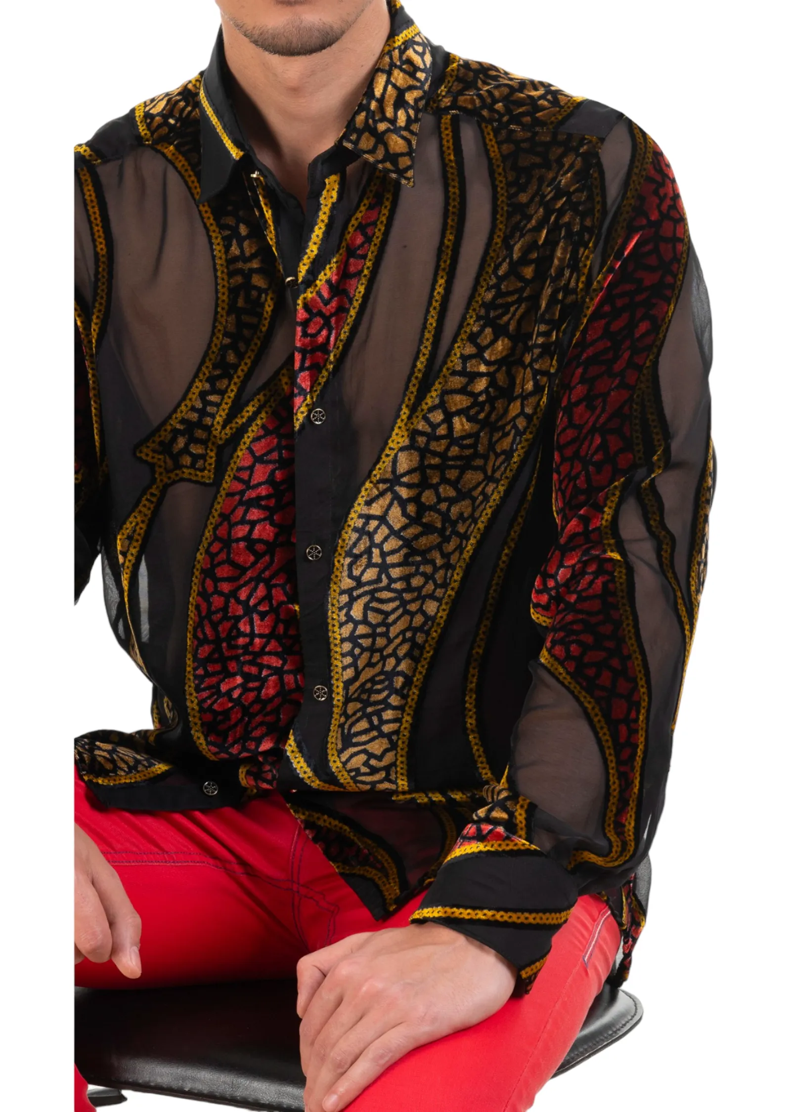 Red Mosaic Wave Velvet Shirt