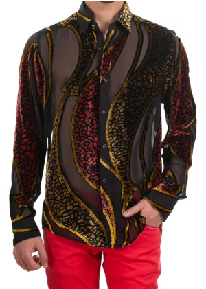 Red Mosaic Wave Velvet Shirt