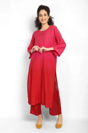 Red Ombre embroidered Kurta Co-ord