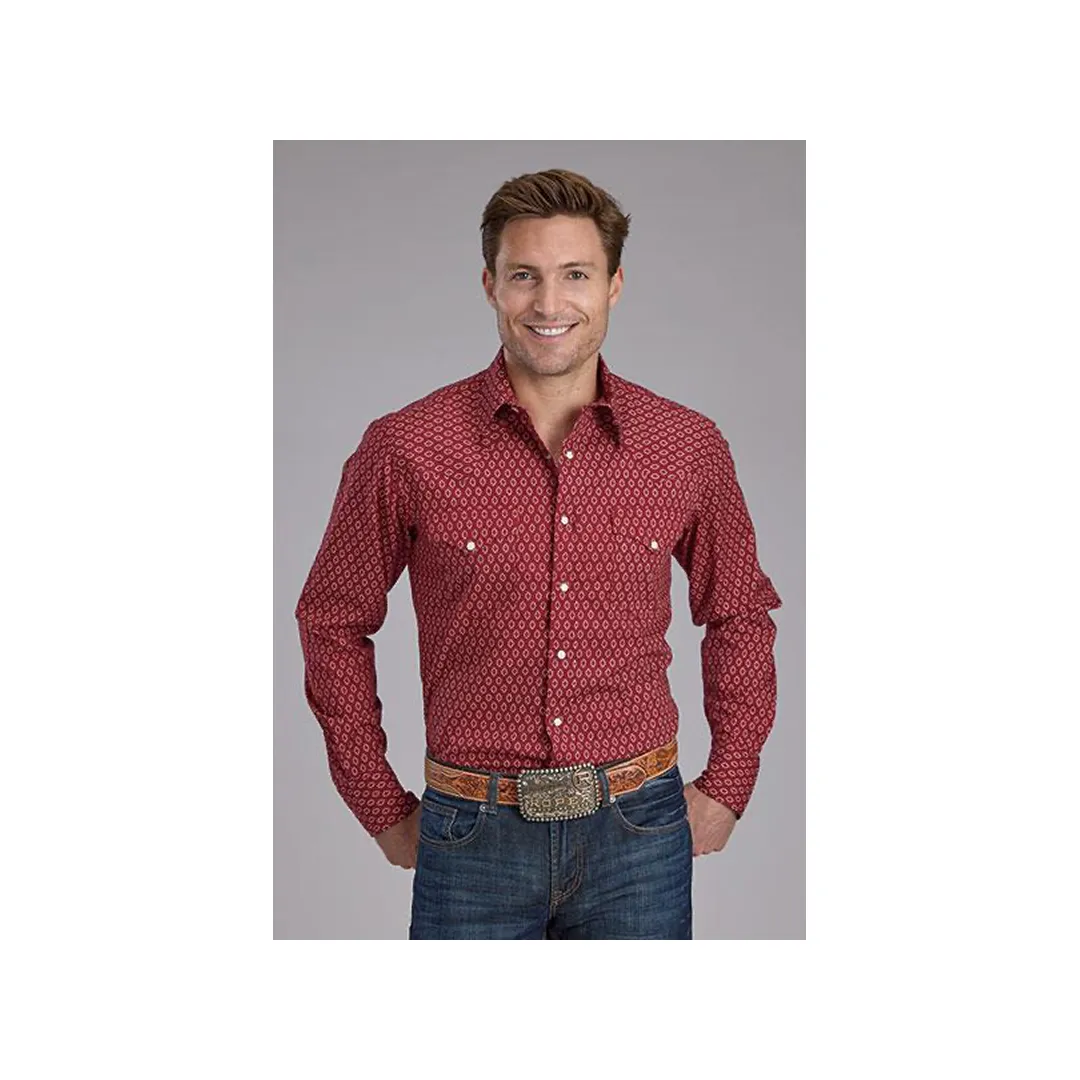 Roper Men's Red Geo Print Snaps Western Shirt