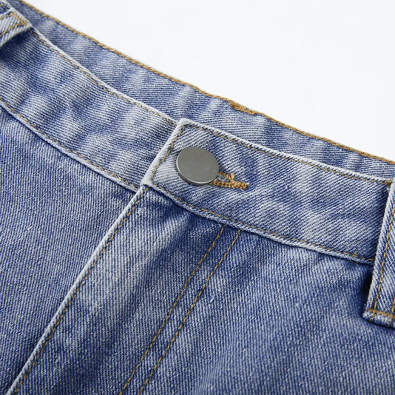 Sexy Blue High Waist Straight Loose Denim Pants