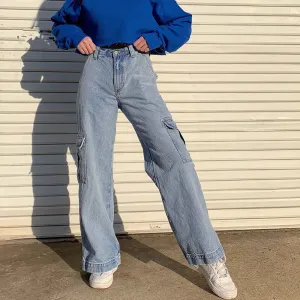 Sexy Blue High Waist Straight Loose Denim Pants