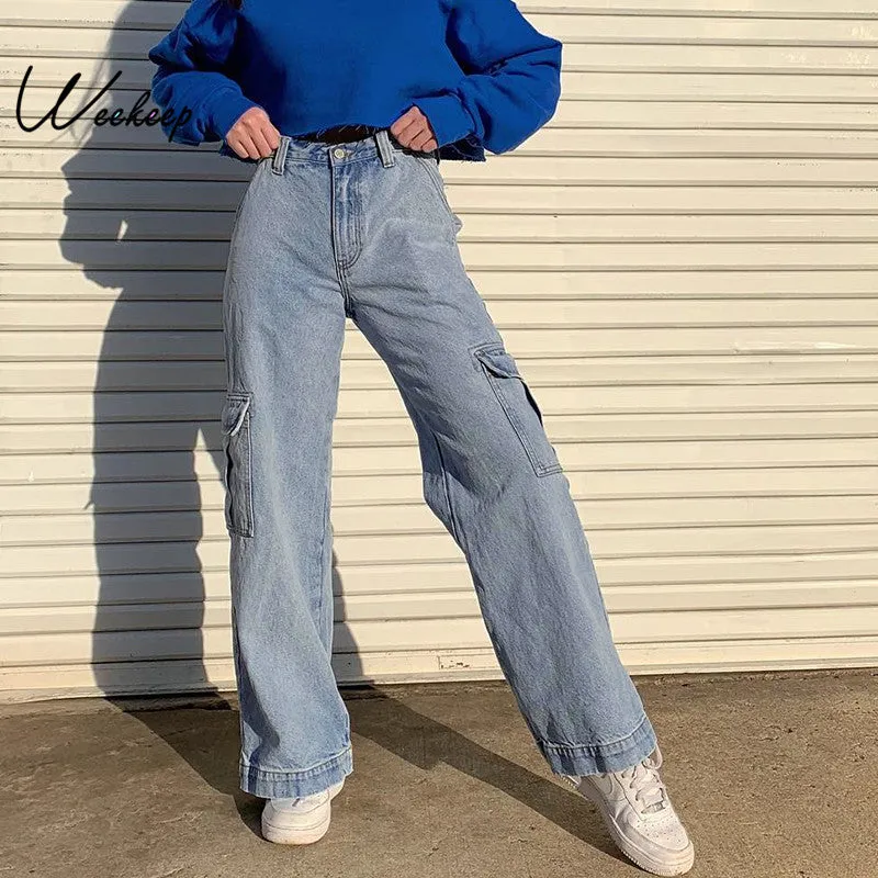 Sexy Blue High Waist Straight Loose Denim Pants