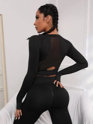 SHEIN Contrast Mesh Raglan Sleeve Crop Sports Tee