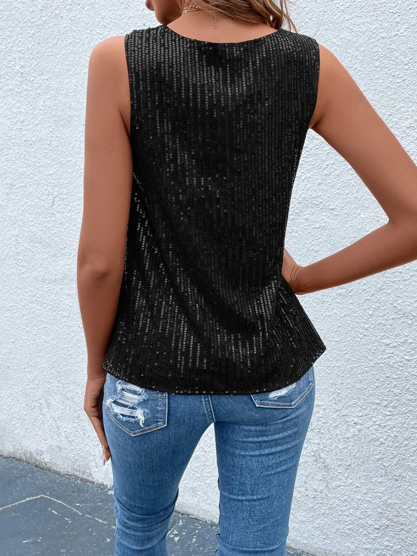 SHEIN Draped Collar Sequin Blouse