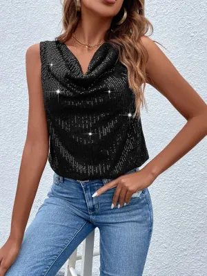SHEIN Draped Collar Sequin Blouse