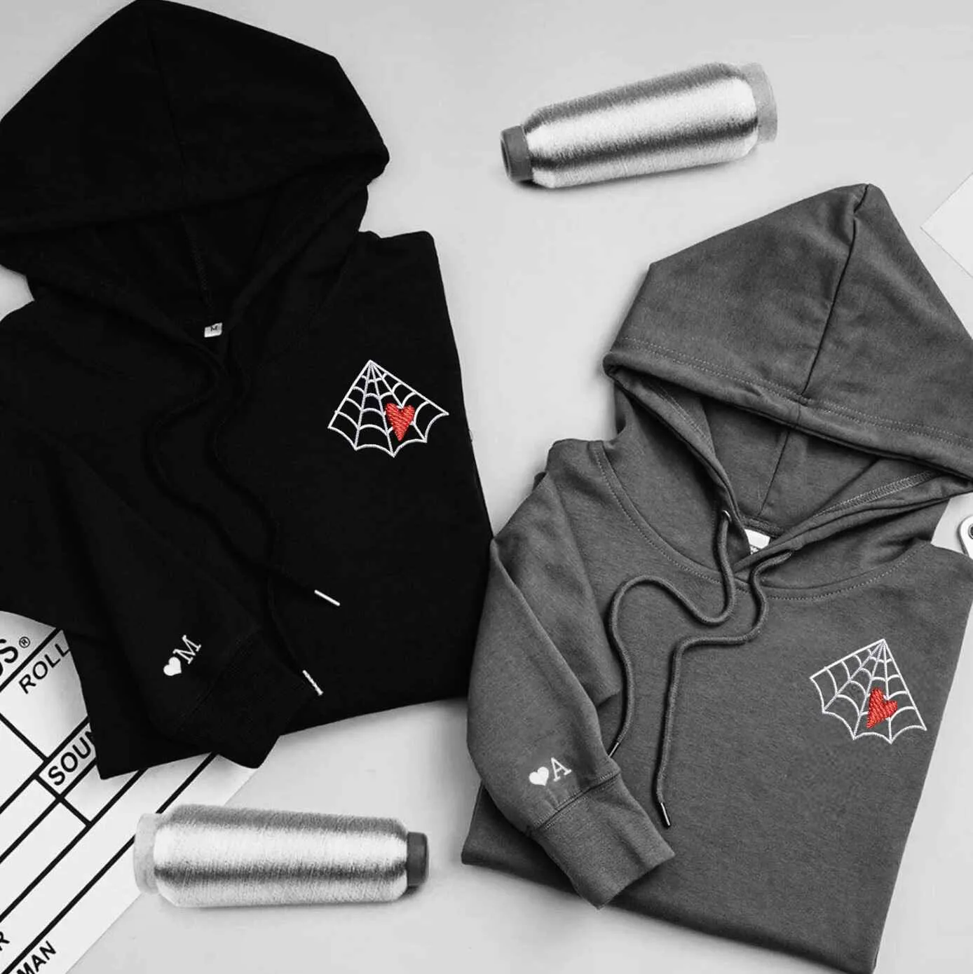 Spider Web Heart Couple Hoodies – Unique Custom Gifts for Gothic-Inspired Couples