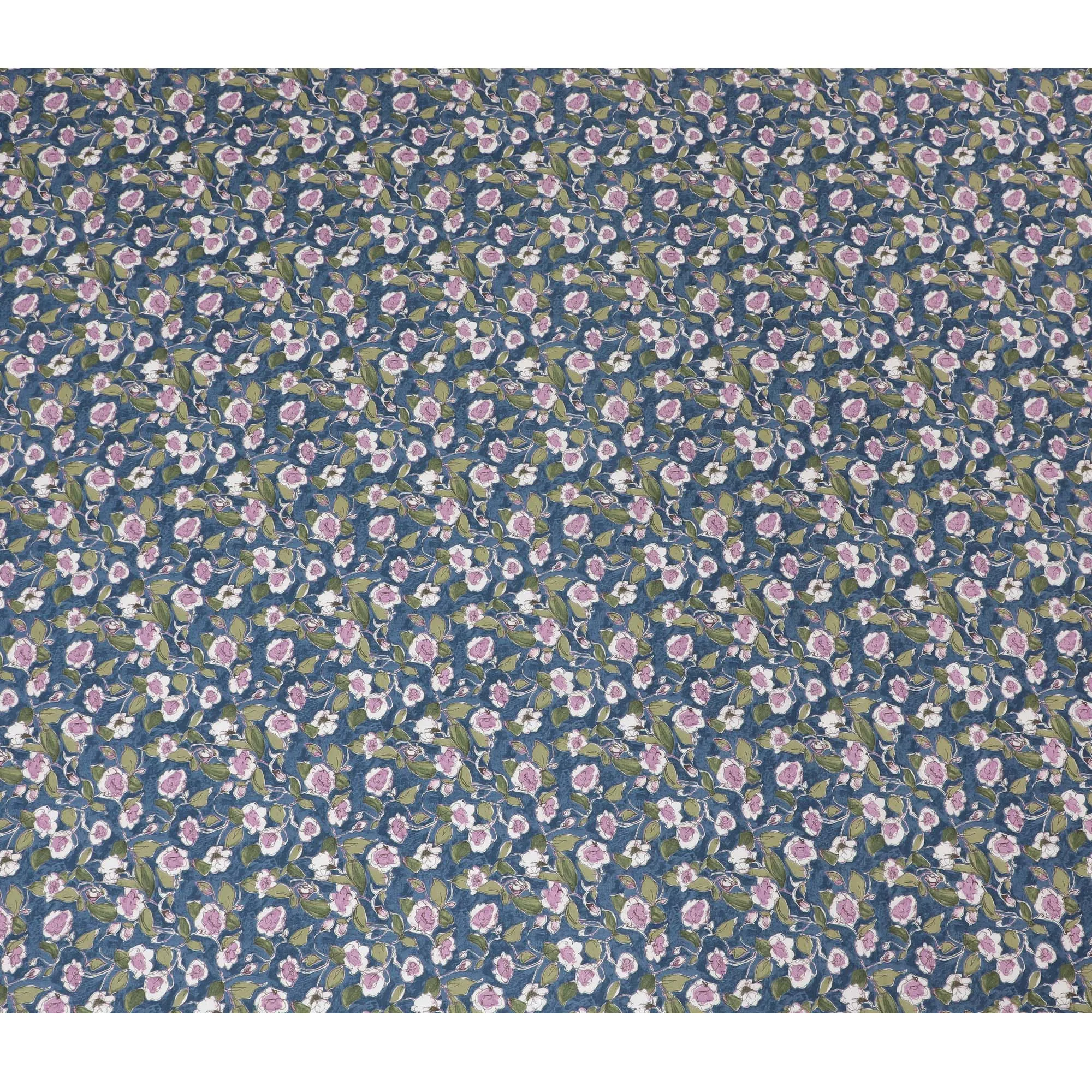 Stylish Blue Floral Cotton Lawn Fabric with Pink and White Blossoms, 110 cm Wide, Japanese Design-D19546