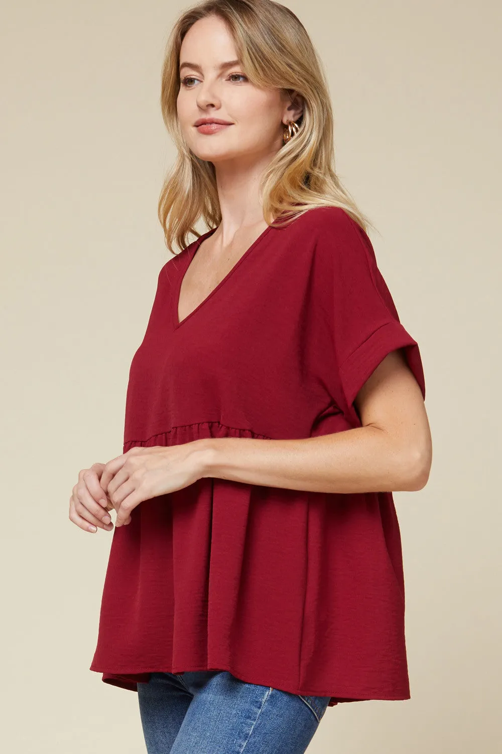 Textured Babydoll Top, Ruby