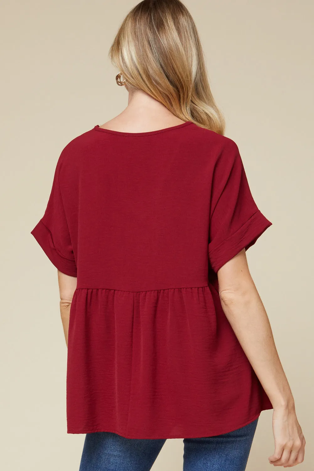 Textured Babydoll Top, Ruby