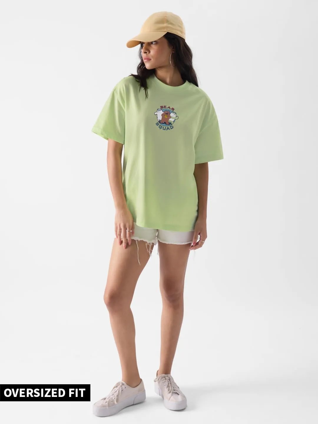 The Souled Store Disney: Tinker Bell Glow Womens Oversized Fit Graphic Printed Half Sleeve Cotton Pink Women Oversized Cropped T-Shirts Oversized fit Graphic Polo Colored Half Sleeve Cottonblend