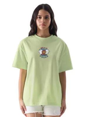 The Souled Store Disney: Tinker Bell Glow Womens Oversized Fit Graphic Printed Half Sleeve Cotton Pink Women Oversized Cropped T-Shirts Oversized fit Graphic Polo Colored Half Sleeve Cottonblend