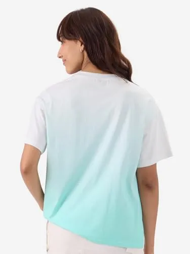 The Souled Store Official Ed Sheeran: Flower Ombre Women and Girl Short Sleeve Round Neck White and Blue Graphic Printed Cotton Oversized T-Shirts