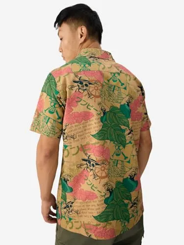 The Souled Store Official One Piece: The Voyage Men and Boys Short Sleeve Collared Neck Button Down All Over Print Regular Fit Cotton Summer Shirts Multicolour