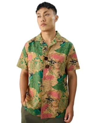 The Souled Store Official One Piece: The Voyage Men and Boys Short Sleeve Collared Neck Button Down All Over Print Regular Fit Cotton Summer Shirts Multicolour