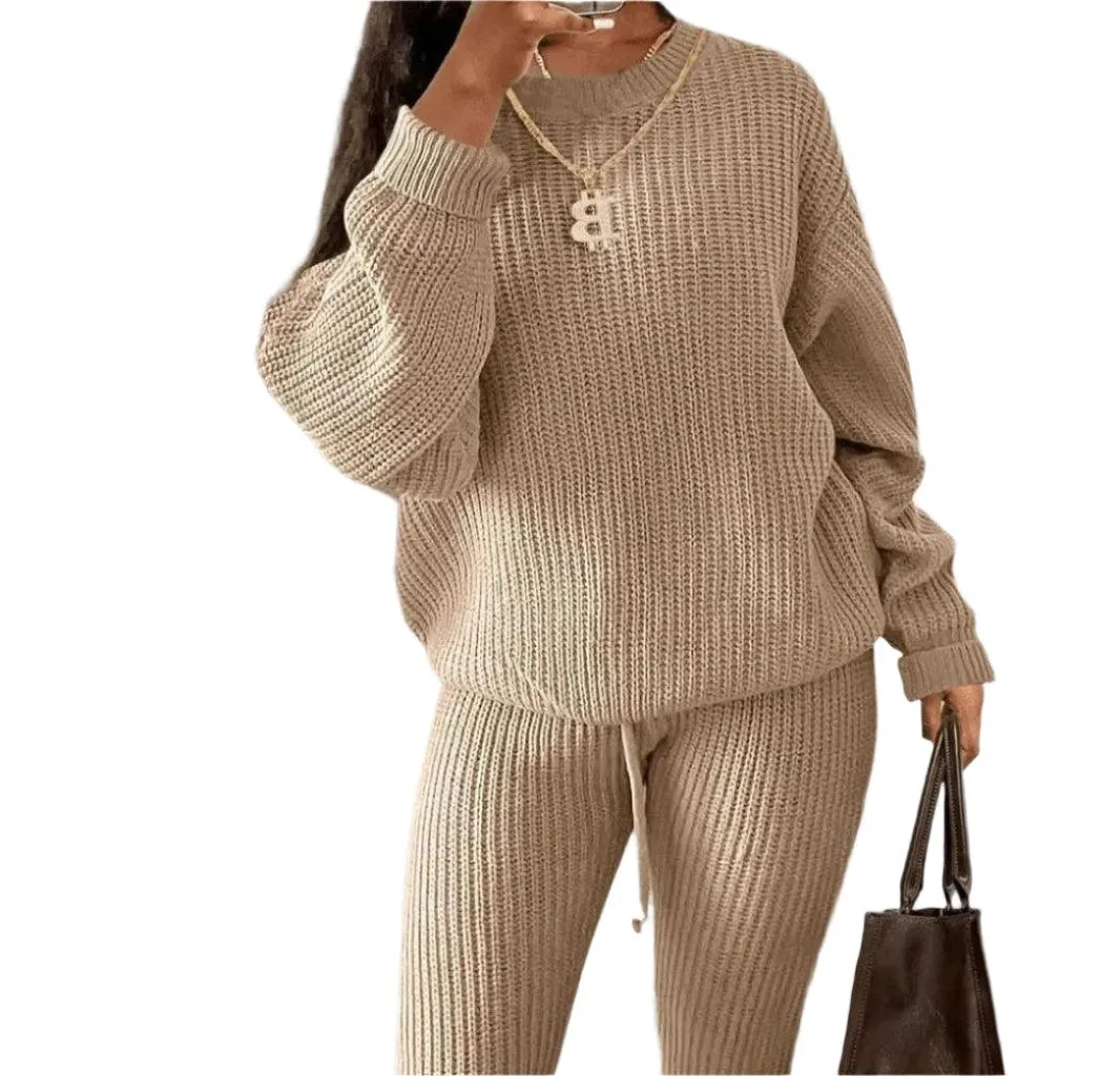Two Piece Sets Fashion Round Neck Pullover Loose Knitted Sweater Pants Suits