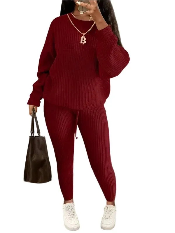 Two Piece Sets Fashion Round Neck Pullover Loose Knitted Sweater Pants Suits
