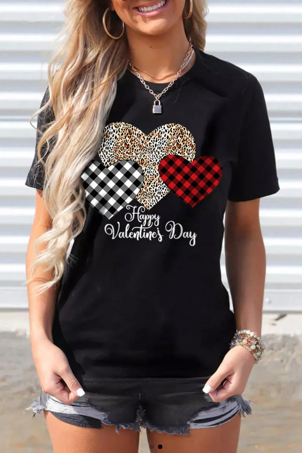 Valentine's Day T-Shirt Leopard Plaid Hearts Graphic Tees