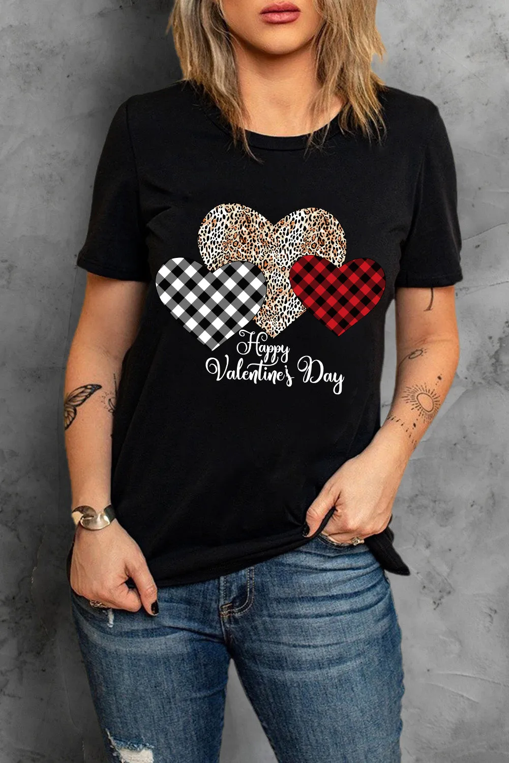 Valentine's Day T-Shirt Leopard Plaid Hearts Graphic Tees