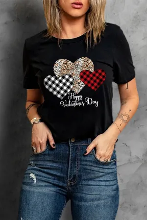 Valentine's Day T-Shirt Leopard Plaid Hearts Graphic Tees